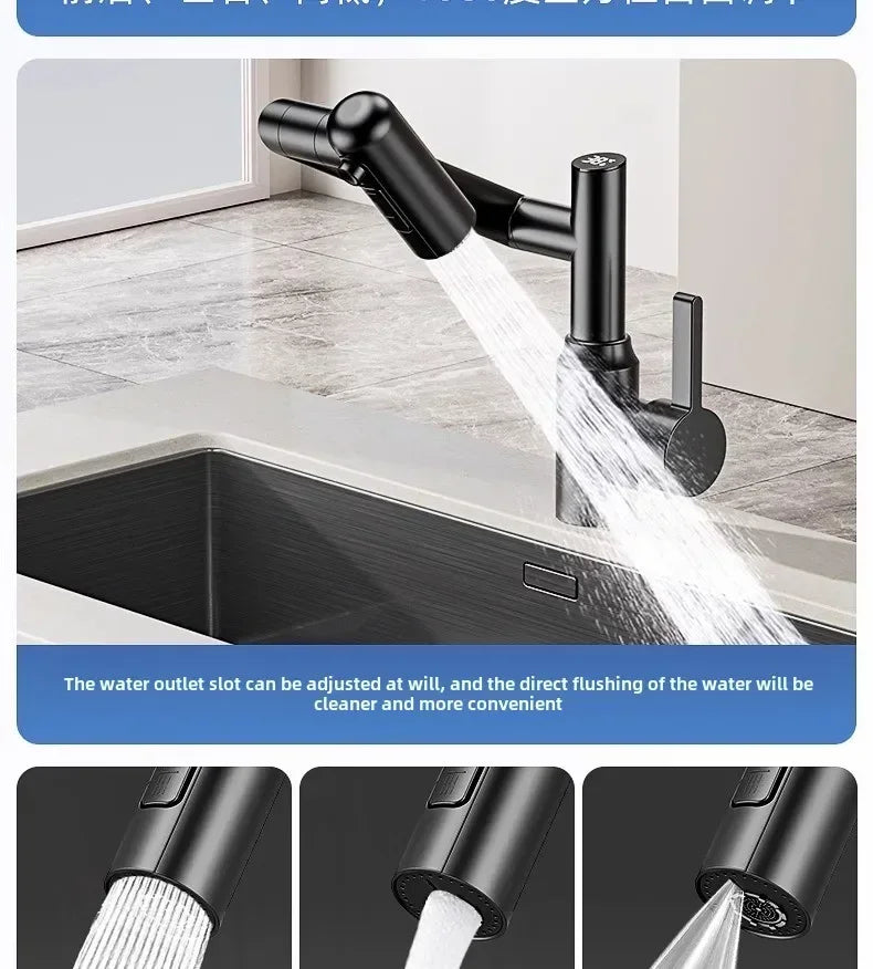 Universal Rotation Kitchen Faucet Bathroom Faucets Multifunctional Washbasin Mechanical Arm Digital Display Hot and Cold Tap