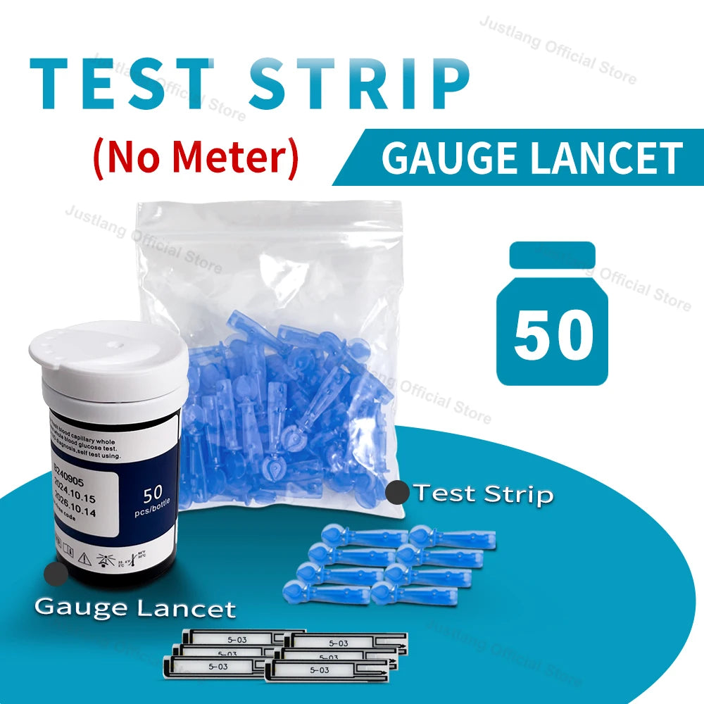 JUSTLANG Medical Glucometer 50/10 SET Blood Glucose Meter Mmol/L Mg/dl Glucometro for Diabetes Sugar Test Strips Lancets