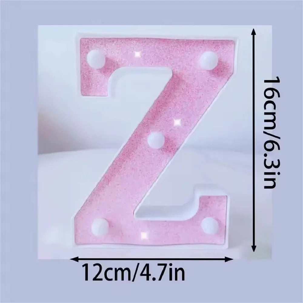 1PC 16cm LED Letter&Number Lights For Wedding,Proposal,Birthday,Party,Photo Props,Battery Powered Pink Glitter Decorative Lights