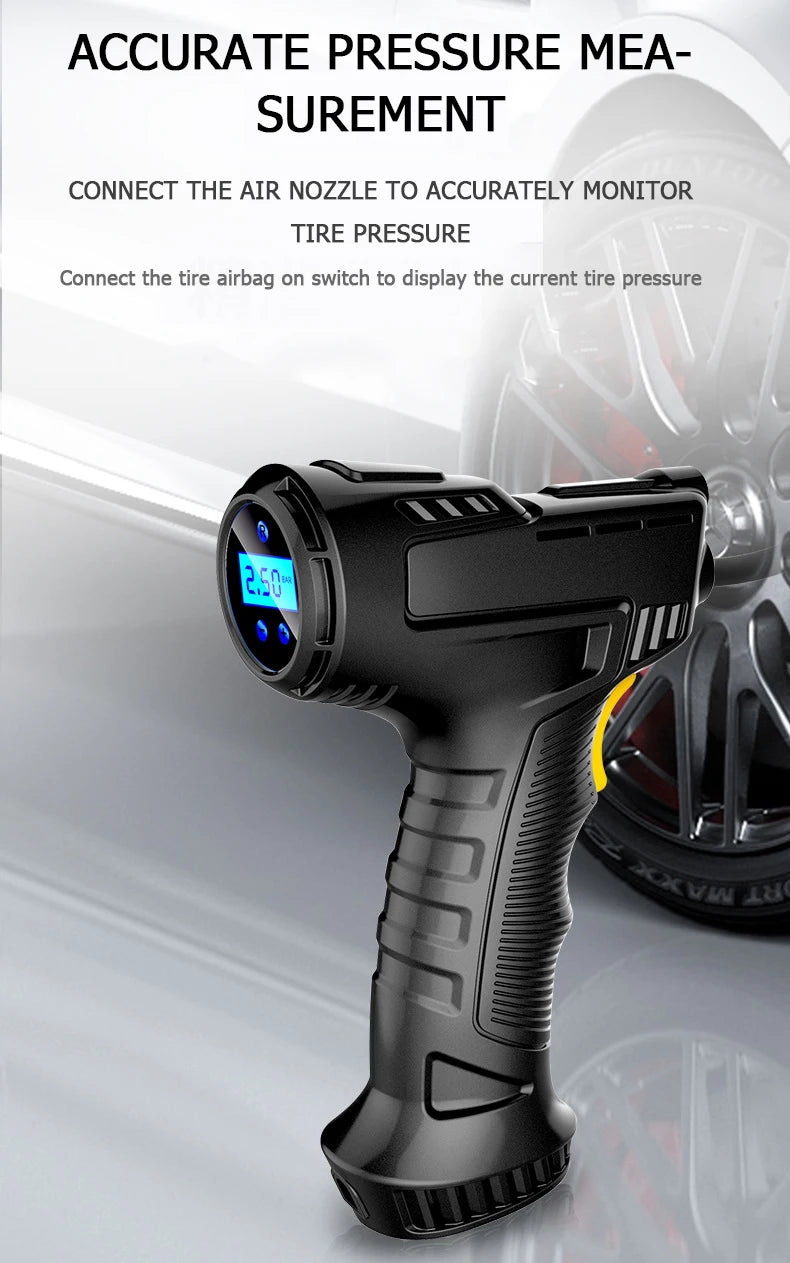 1 Set Car Mounted Inflation Pump Handheld Smart Home Car Motorcycle Portable Tire Inflation Pump Black Portable