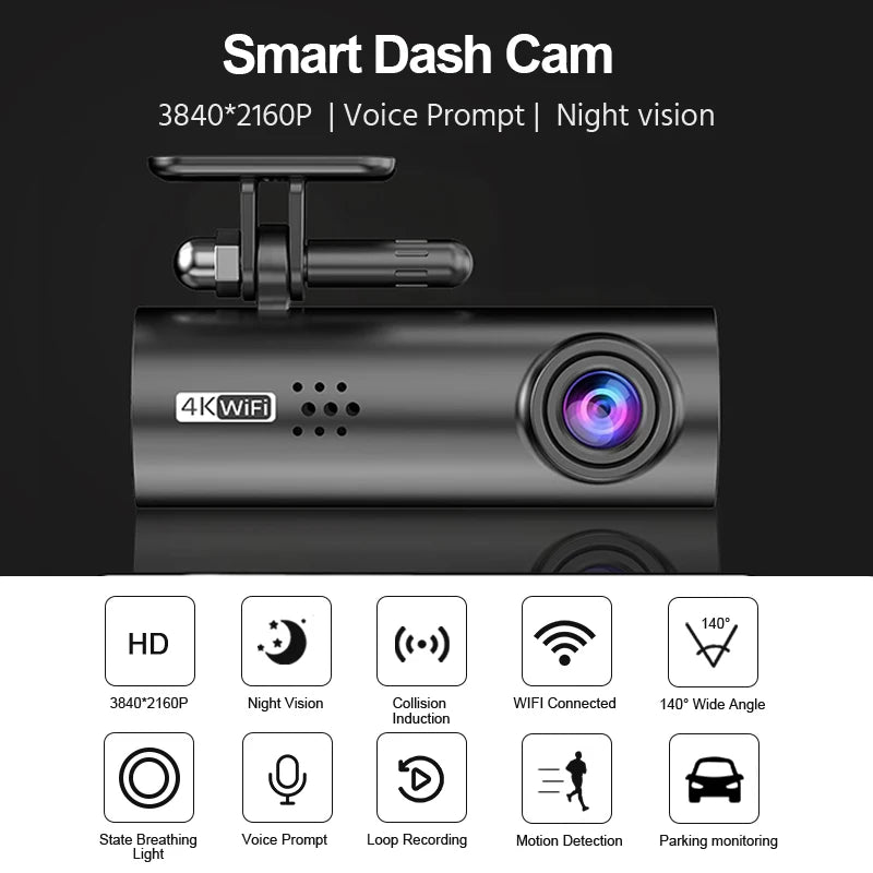 E-ACE 4K UHD WIFI Mini Dash Cam Car Dvr Video Recorder With APP Control Night Vision 24H Parking Camera Monitor Car Accessories