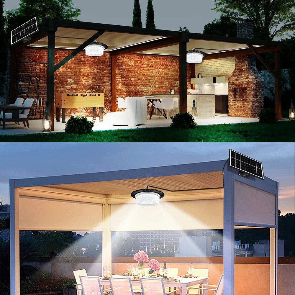 Outdoor Solar Pendant Light with Motion Sensor Solar Light 5 Modes with Remote Control 360° Wide Angle Lighting