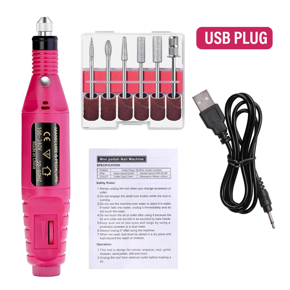 YIKOOLIN Acrylic Nail Drill Kit Electric Nail File 20000 RPM Portable Electric Nail Drill Bits Gel Remover Nail Tools