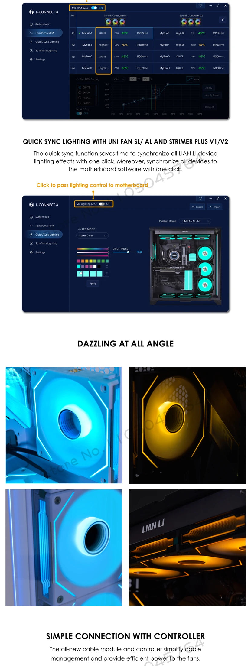 Lian Li Uni Fan SL-INF 120 Infinity Mirror Case Radiator Fan Cableless Gen.3th 12cm Watercooler Forward/ Reversed Blade