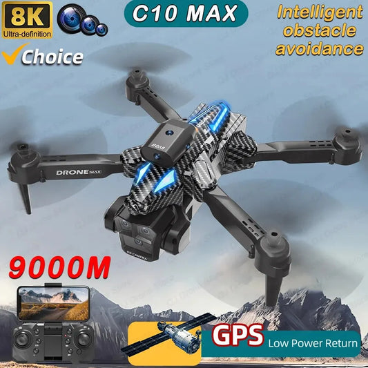 New C10 Drone GPS 8K HD Three Cameras Optical Flow Obstacle Avoidance Aerial Photography RC Foldable Quadcopter Toys Gifts