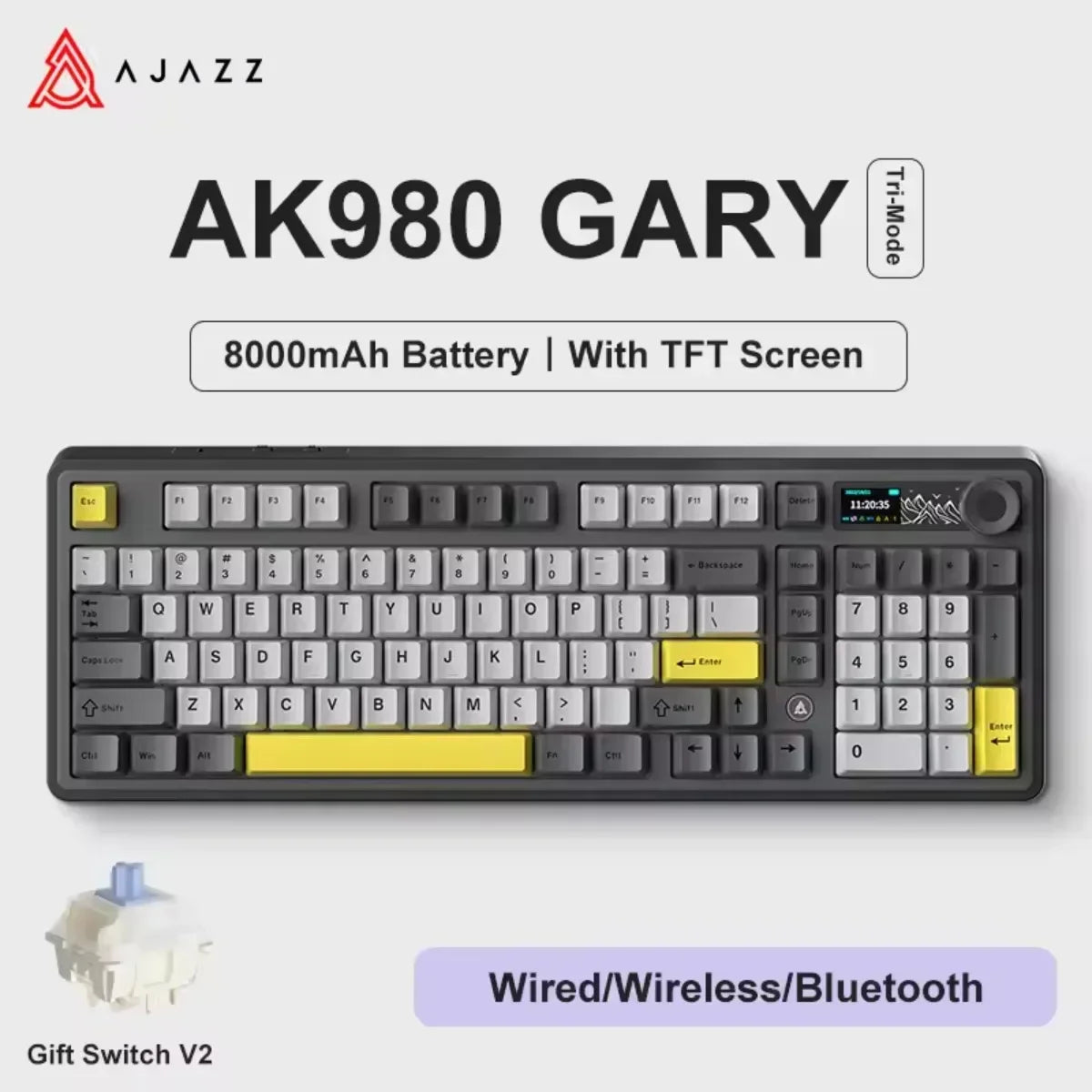 Ajazz AK980 Gaming Mechanical Keyboard Three Mode PBT Gasket Hot Swap RGB Wired Bluetooth Wireless Keyboard Game Accessories
