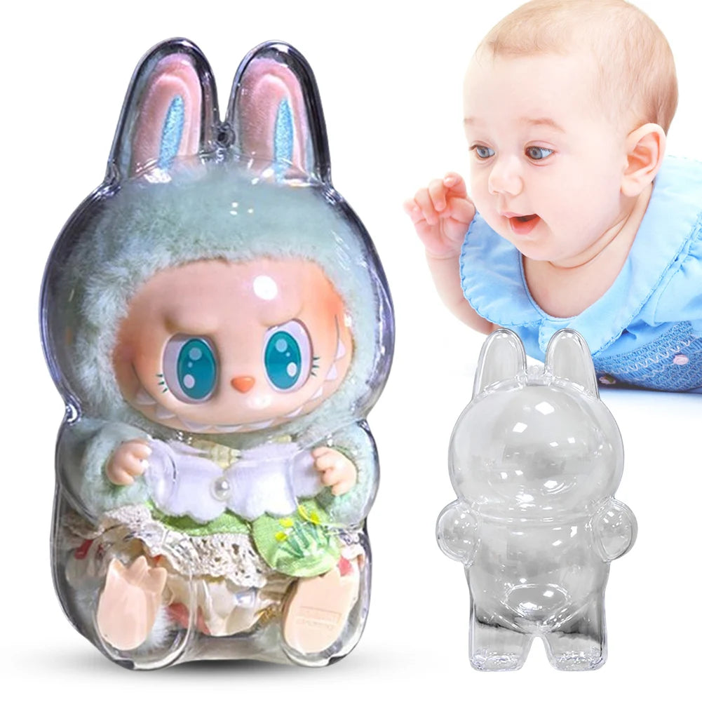Transparent Protective Cover For Labubu V1 V2 Monster Toy Storage Box Elf Plushie Display Cover Doll Accessories Birthday Gifts