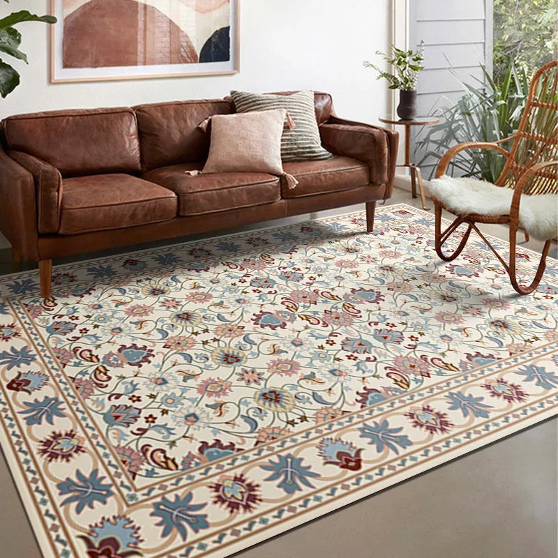 VIKAMA Retro Crystal Pile Carpet Living Room Sofa Tea Table Floor Mat Bedroom Bedside Rug Non-Slip Absorbent Carpet