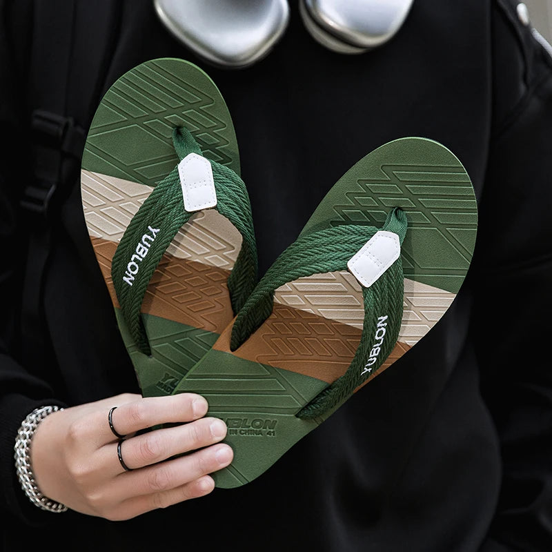 【National Trend Functional Style】Woven belt anti-slip and moisture-proof flip flops for men outdoor leisure EVA foaming technolo