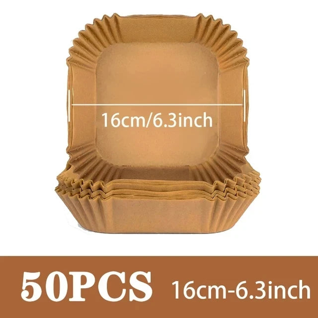 50pcs/set Air Fryer Paper Disposable Paper Oil-proof Parchment Wood Liner Non-Stick Mat Cheesecake Air Fryer Accessories