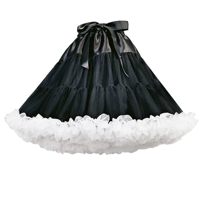 Womens 3-Layered Pleated Tulle Petticoat White Black Pink RedTutu Puffy Party Cosplay Skirt