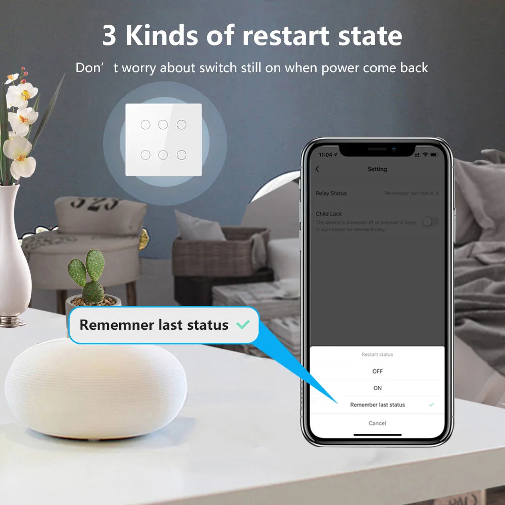 Tuya Smart WiFi Light Switch 4x4 Brazil Light Wall Switches Touch Panel 4/6 Gang Wireless Control for Alexa Google Home 100-250V