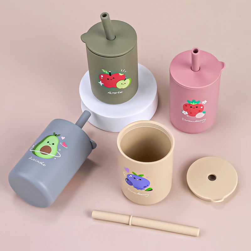 TYRY.HU 1Pc Baby Feeding Straw Cup Baby Cartoon Learning Feeding Cup Food Grade Silicone Toddler Water Bottle Tableware BPA Free