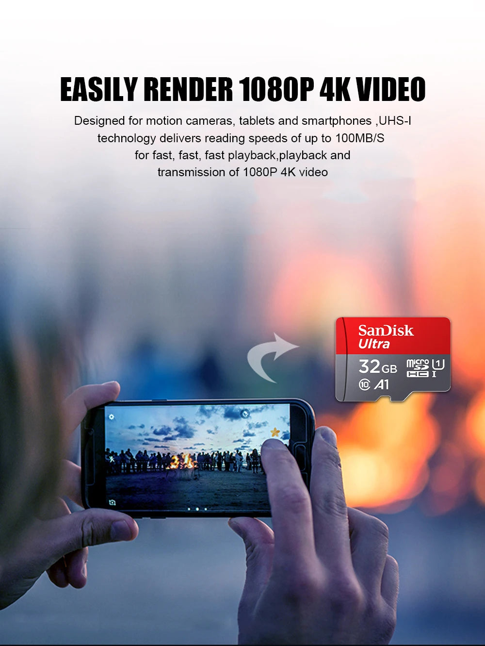 Sandisk Ultra A1 Micro SD Card 128GB Class 10 Flash TF Card 128GB Memory Card 128gb memoria disk for samrtphone + SD Adapter