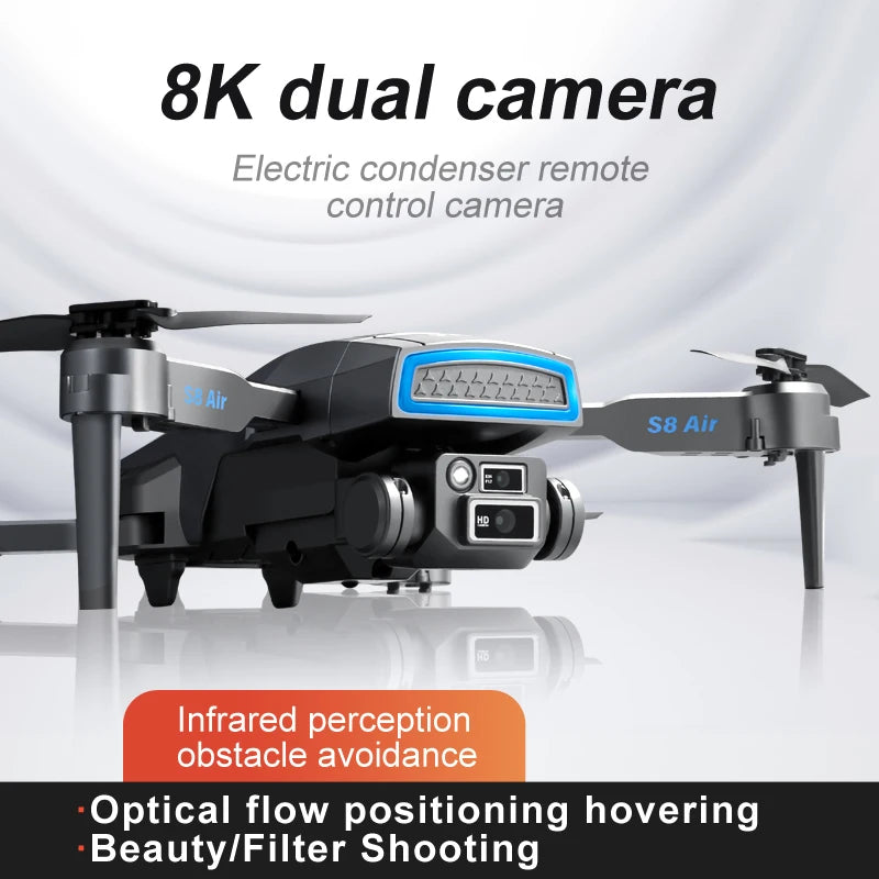 New S8 AIR GPS 5G Drone 8K HD Camera WIFI FPV Obstacle Avoidance Optical Flow Cool Lighting RC Foldable Quadcopter Gifts Toys
