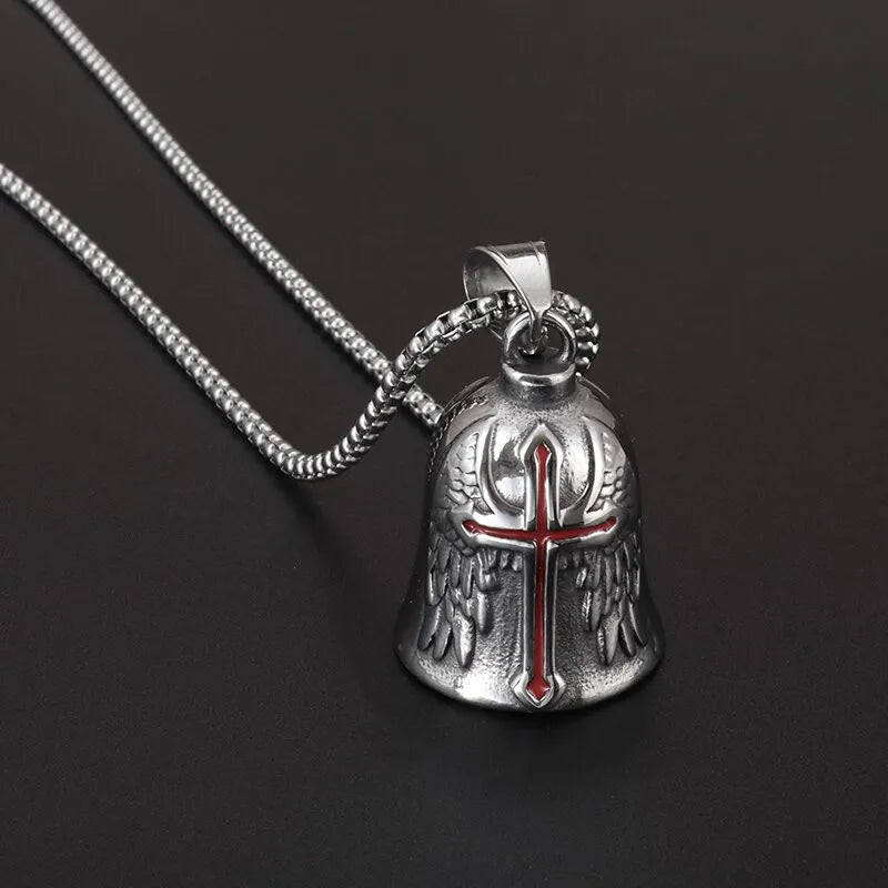 Biker Motorcycle Bell Necklace Charm Men\\\\'s Trend Jewelry Lucky Bell Pendant with Stainless Steel Chain