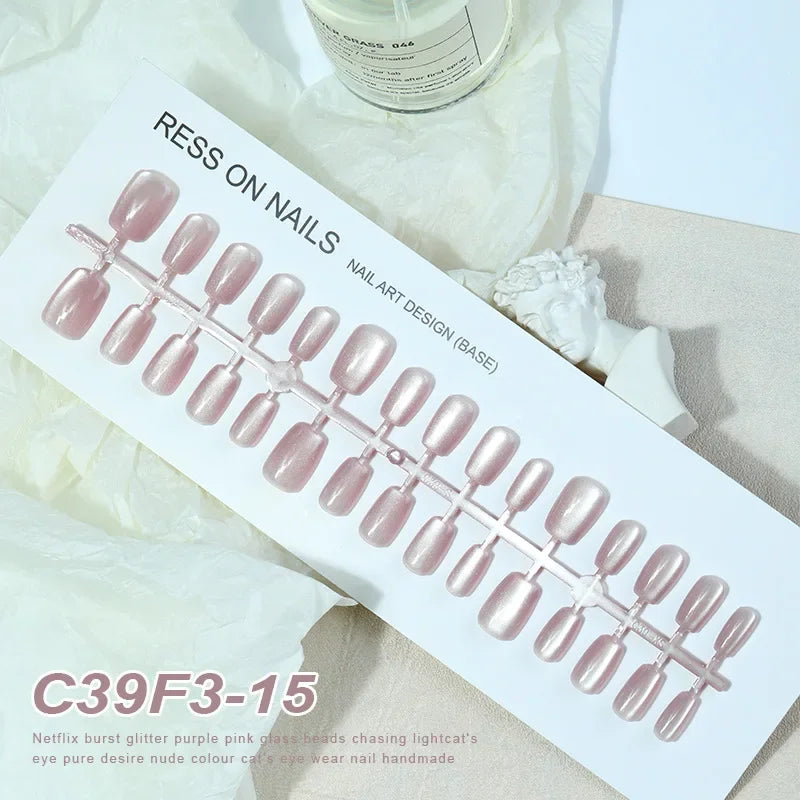 New 30Pc Cat Eyes Effect Press On Nails UV Gel Magnetic Cat Eye Fake Nails Handmade Artificial Nail Tips with Adhesive for Girls