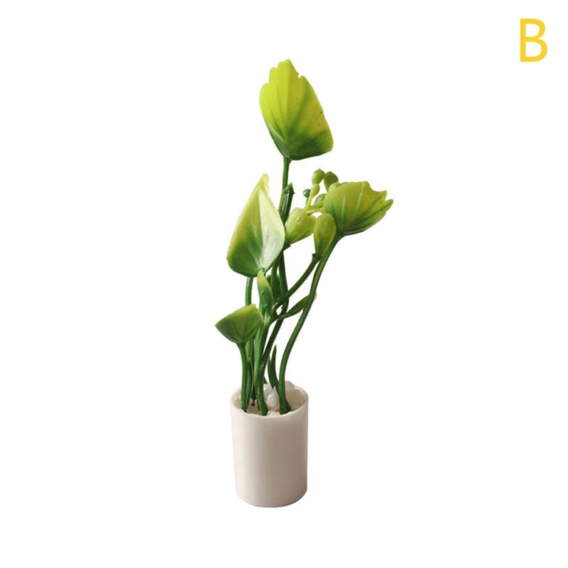 1:12 Dollhouse Miniature Potted Plant Pot Bonsai Green Leaves Garden Home Model Decor Doll House Accessories Toy decoration