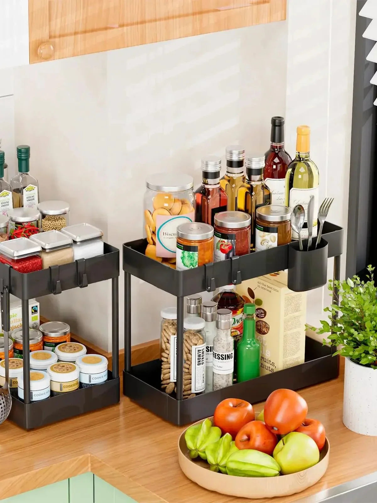 Organization and storage under the sewer, kitchen finishing rack with double sliding drawers, multifunctional storage rack shelf