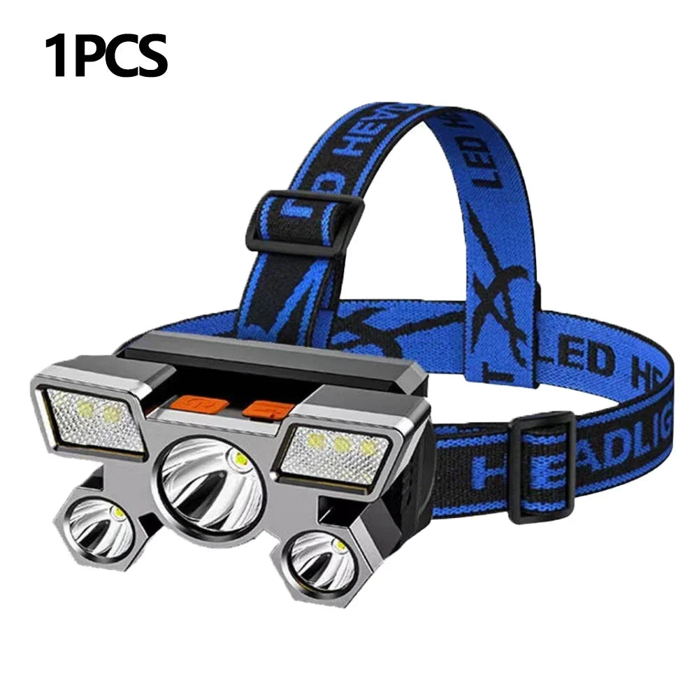 Outdoor High brightness 5LED Headset flashlight Outdoor household portable USB rechargeable Fishing miner lamp Strong headlight
