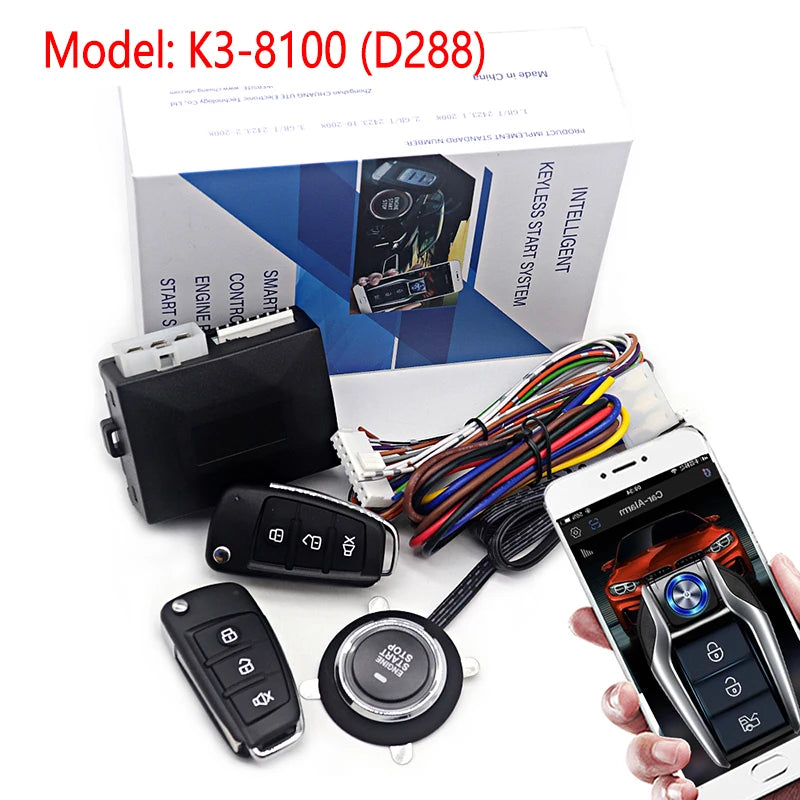 Car Alarm With Autostart Push One Button Auto Start Stop Keyless Entry System Smart Key Remote Start Kit Automotive Accessories