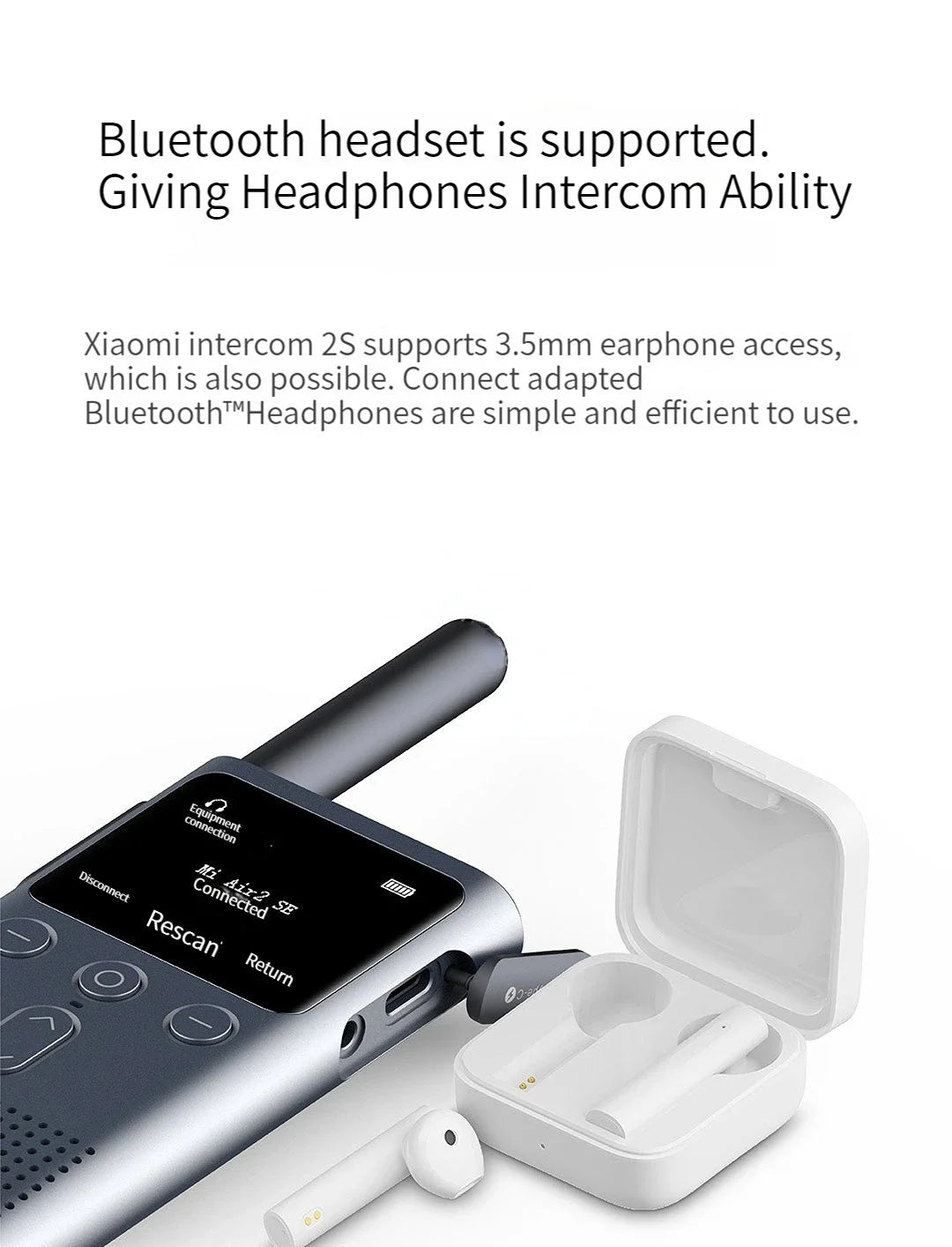 XIAOMI Walkie Talkie 2S 1.77"Color Screen 4W Power 120-hour Standby Dual Mode 5km Call Distance IP54 Outdoors Security Intercom