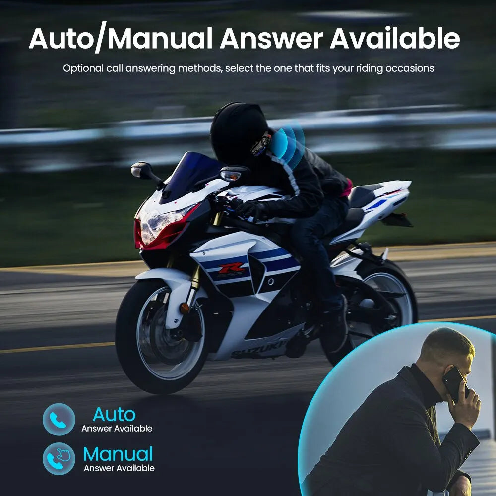 GEARELEC X5 Motorcycle Helmet Headset BT 5.2 Waterproof Wireless Headphones Voice Control Roise Reduction FM Radio Warning Light