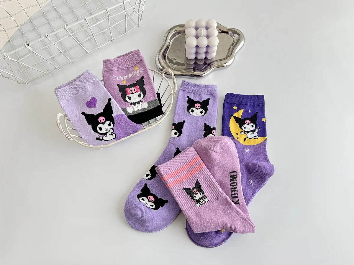 1/5 Pair of Fashionable and High Aesthetic Dreamy Party Sanrio Cute Cartoon Kawaii Purple Kuromi Women's Exquisite Stockings