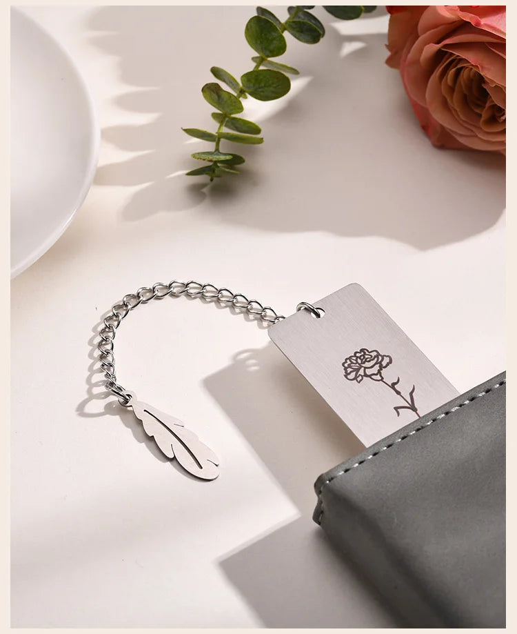 Personalized Birth Flower Bookmark With Name Text, Stainless Steel Customized Bar Birthday Gift For Women Daughter Sister Friend