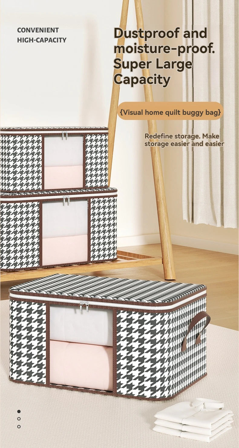 Visible Large Capacity Storage Box Portable Household Clothes Organizer With Handles Foldable Dustproof Quilt Zipper Container