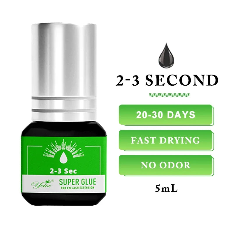 Yelix Eyelash Extension Glue 0.5-1 Sec Fast Dry Individual Lashes Glue Sensitive Eye Black/Clear Eyelash Glue Lash Extension