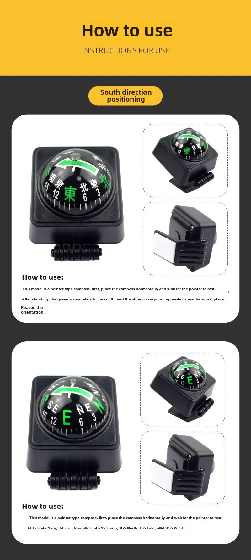 Outdoor Outing Car Guide Ball Self-driving Tour Compass with Thermometer Car Interior Decoration Accessories