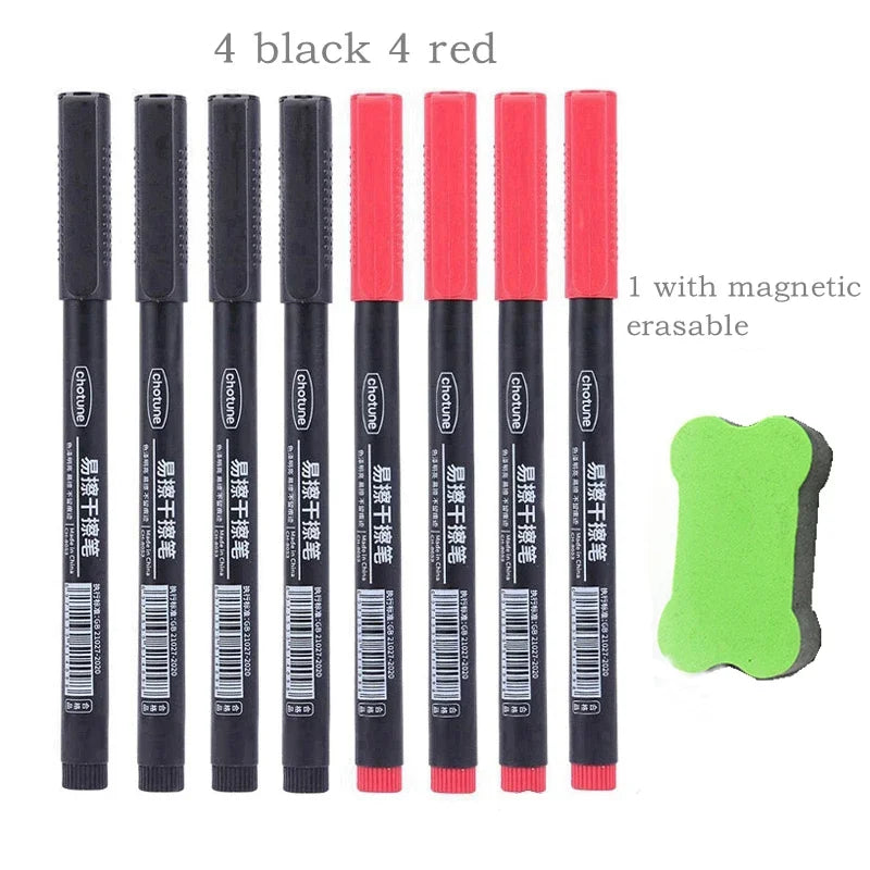 8pcs Erasable Whiteboard Pen 0.5mm Fine Point Black/Blue/Red Ink Blackboard Marker School Office Art Writing Stationery