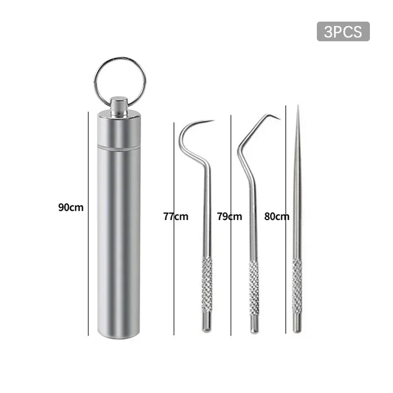 Portable Dental Tool Set Flossing Tooth Picking Tool Metal Stainless Steel Spiral Ear Pick Spoon Kit Oral Hygiene Tartar Removal