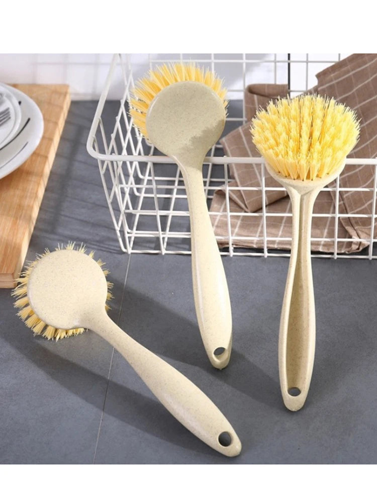 1PC/3PCS Pan Brush With Handle Kitchen Household Clean Non-Stick Oil Brush Pan Brush With Long Handle Scrub Dish Brush