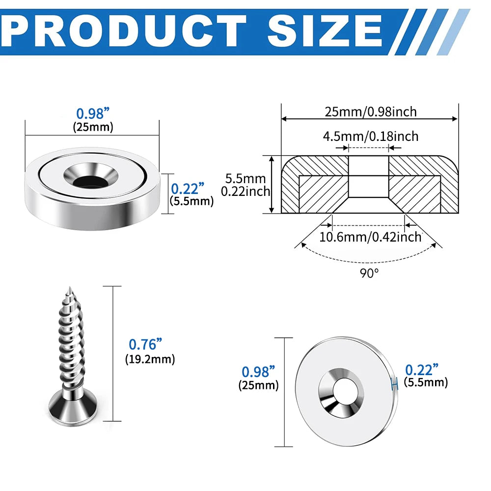 Multi Neodymium Disc Countersunk Hole Magnets, Permanent Rare Earth Magnets for Tool Room, Science, Craft, Office, Science Proje