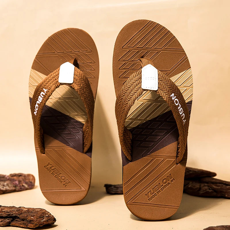 【National Trend Functional Style】Woven belt anti-slip and moisture-proof flip flops for men outdoor leisure EVA foaming technolo