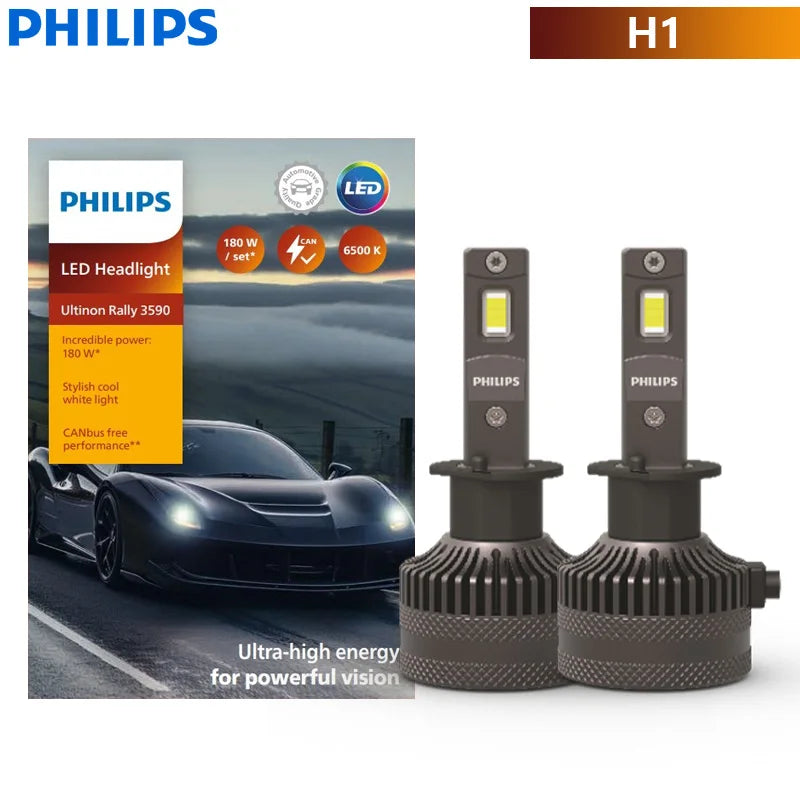 Philips Ultinon Rally 3590 LED H4 H7 H11 HB3 HB4 HIR2 180W Power Bright Car Headlight 6500K White Max  Lumen Watt LED Bulbs