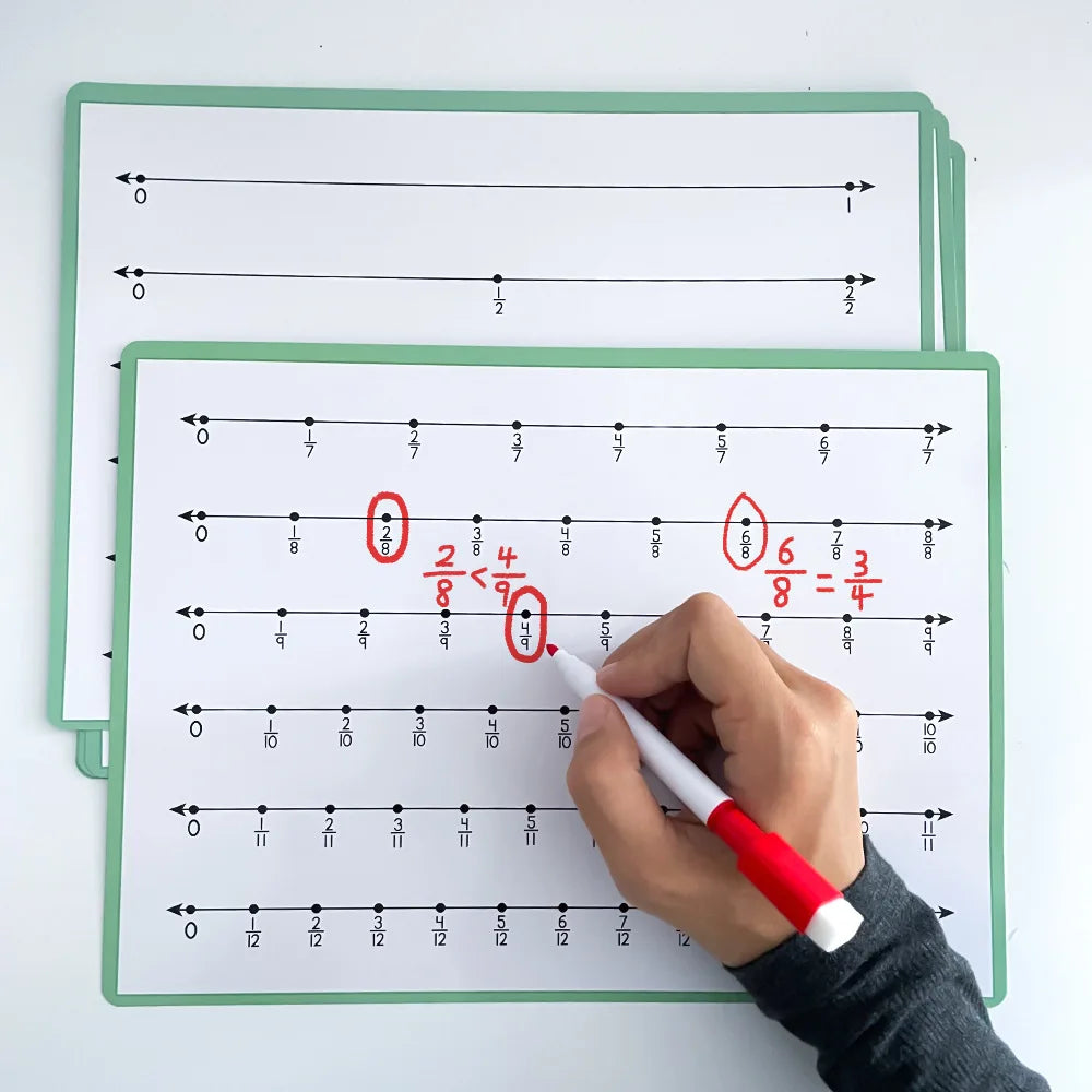 10 PCS Erasable Double-sided Fraction Board for Childrens Fraction Learning Mathematics Teaching Aids
