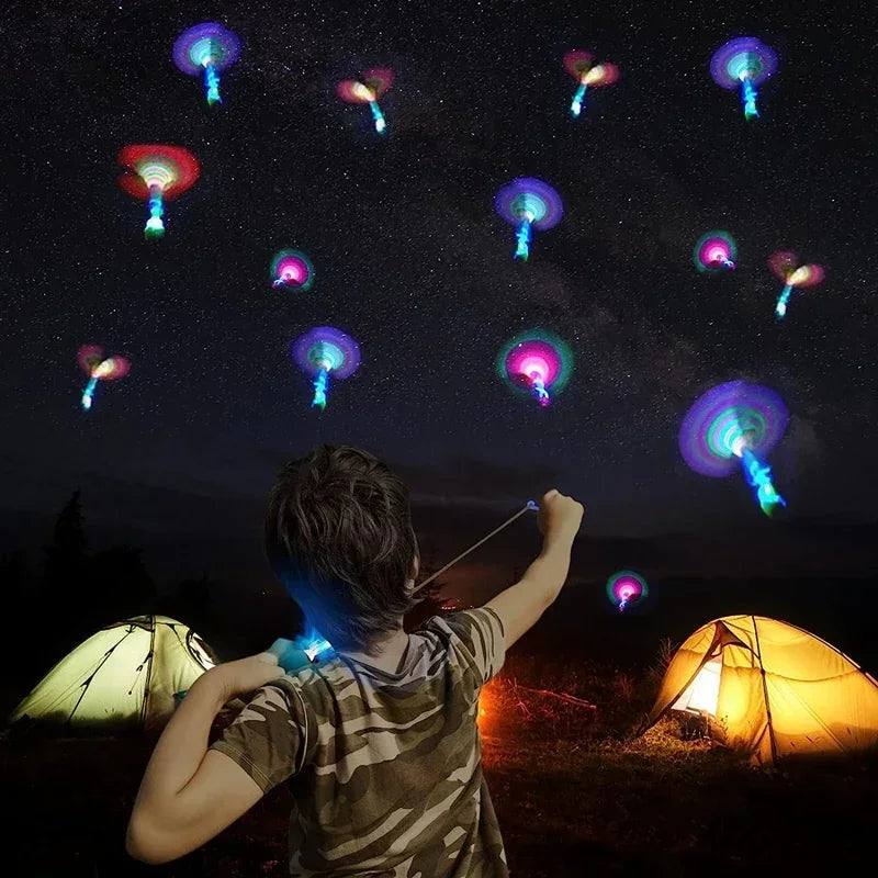 New 50/30/10/5/1 Super Cool Lighted Toys Flying Spinning Toys LED Lighted Toys Best Gift for Kids Rubber Band Slingshot