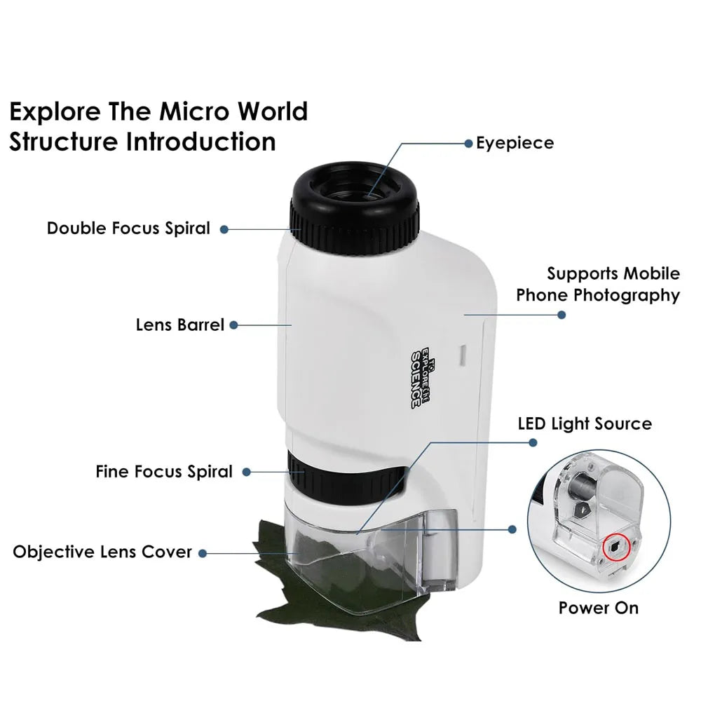 Portable 60X-120X Optical Microscope With LED Light Birthday Gift For Primary And Secondary School Students
