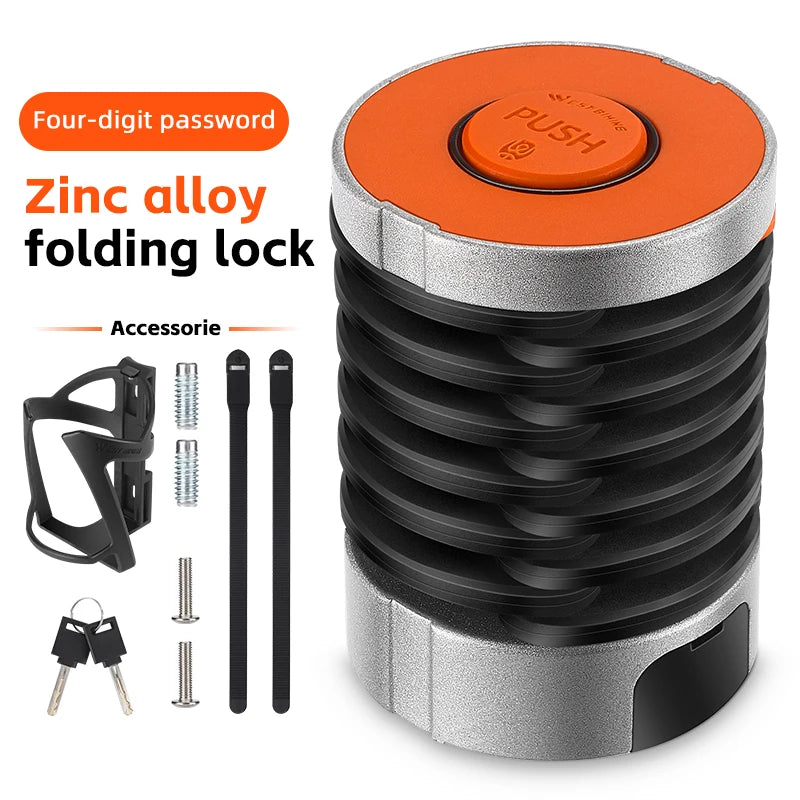 WEST BIKING Folding Bike Lock Combination Anti-theft Lock Portable E-Bike Heavy Duty Chain Lock Bicycle Cycling Accessories