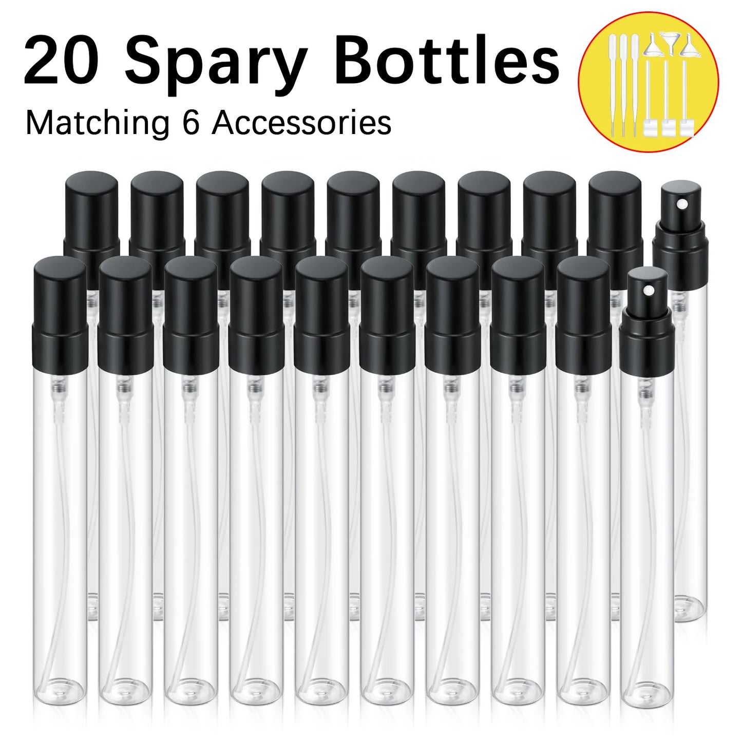 20pcs 10ml Transparent Glass Spray Bottles, Refillable Travel Perfume Sample Bottles, Cosmetic Perfume Containers