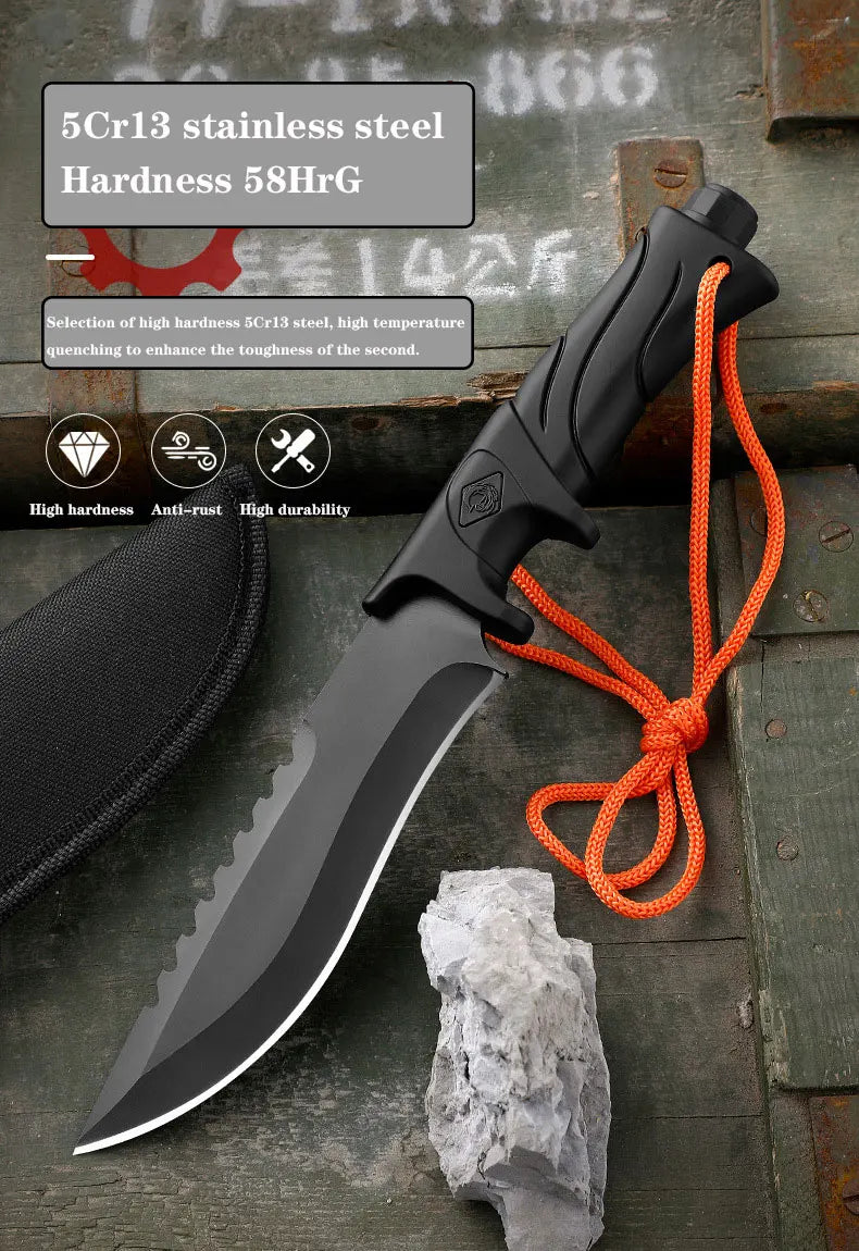 Outdoor Straight Knife Tactical Knife Multifunctional Knife Field Defense Knife Portable High Hardness Sharp Knife Survival Knif