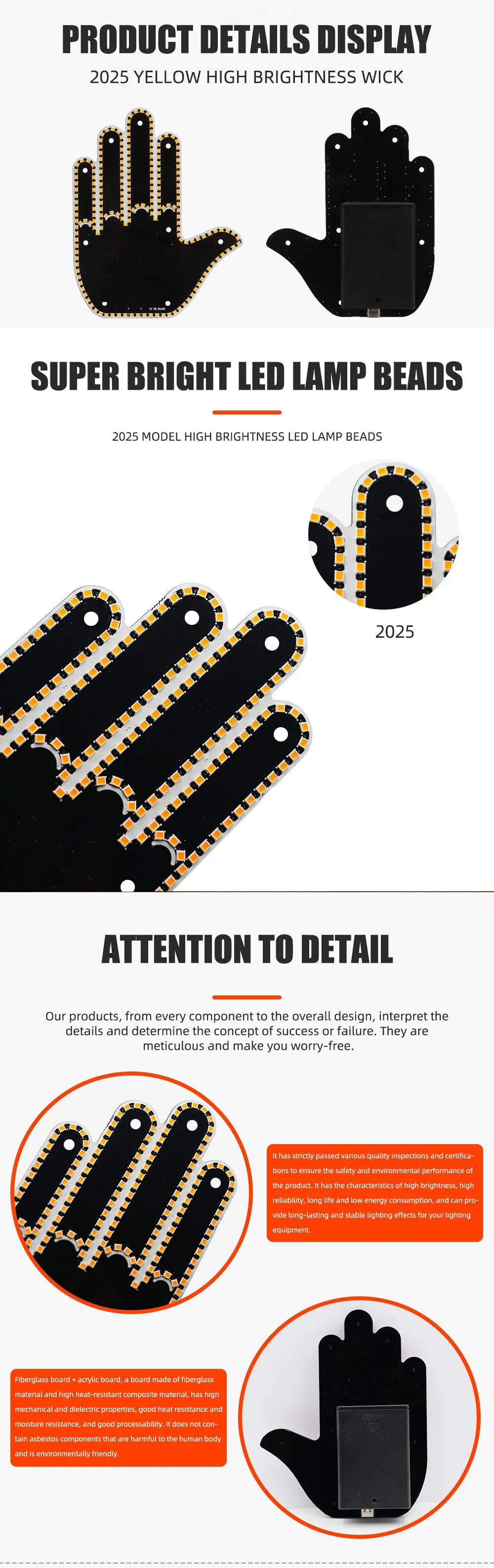 Funny Car Finger Light with Remote, Road Rage Signs Middle Finger Gesture Light,Auto Amber Warning Brake Light Car Accessories