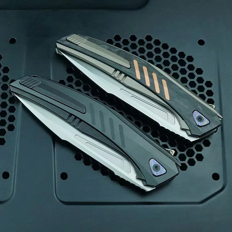 VENOM battle axe Flipper Folding Knife M398 Blade Titanium+CF Handle Outdoor Camping Hunting Fishing Pocket Fruit EDC Tool