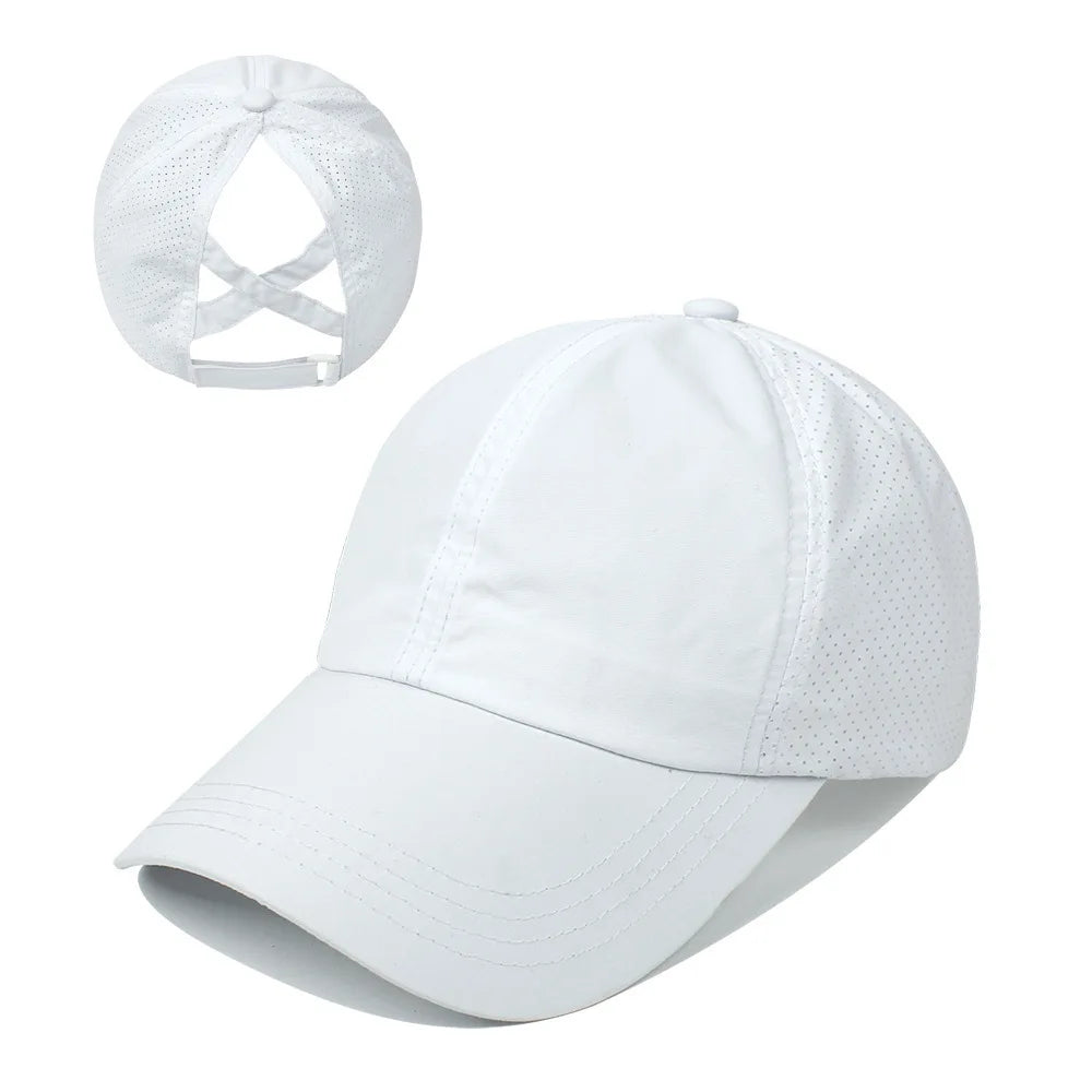 Summer Solid Color Baseball Cap Women's Athleisure Cross Ponytail Hat Mesh Quick-Drying Cap Visor Hat