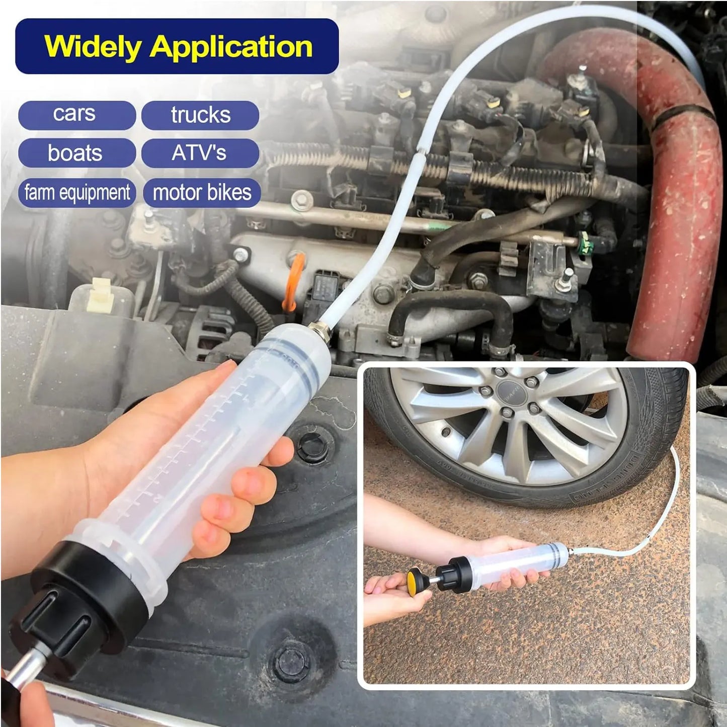 Manual automotive engine oil pump, syringe type, suitable for extracting gear oil and brake fluid, as well as cleaning injectors