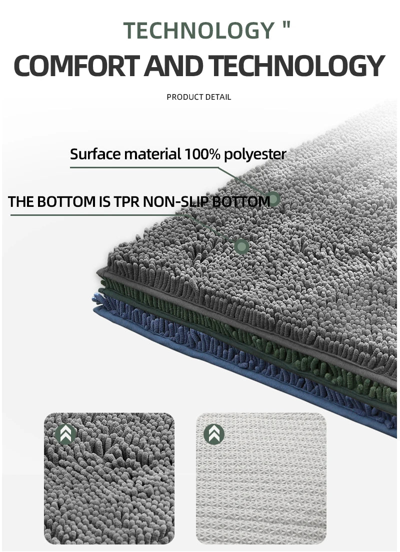1pc 40*60cm Blue Soft and Absorbent Chenille Bath Rug - Non-Slip and Quick Dry Shower Carpet for Home Bathroom -Machine Washable