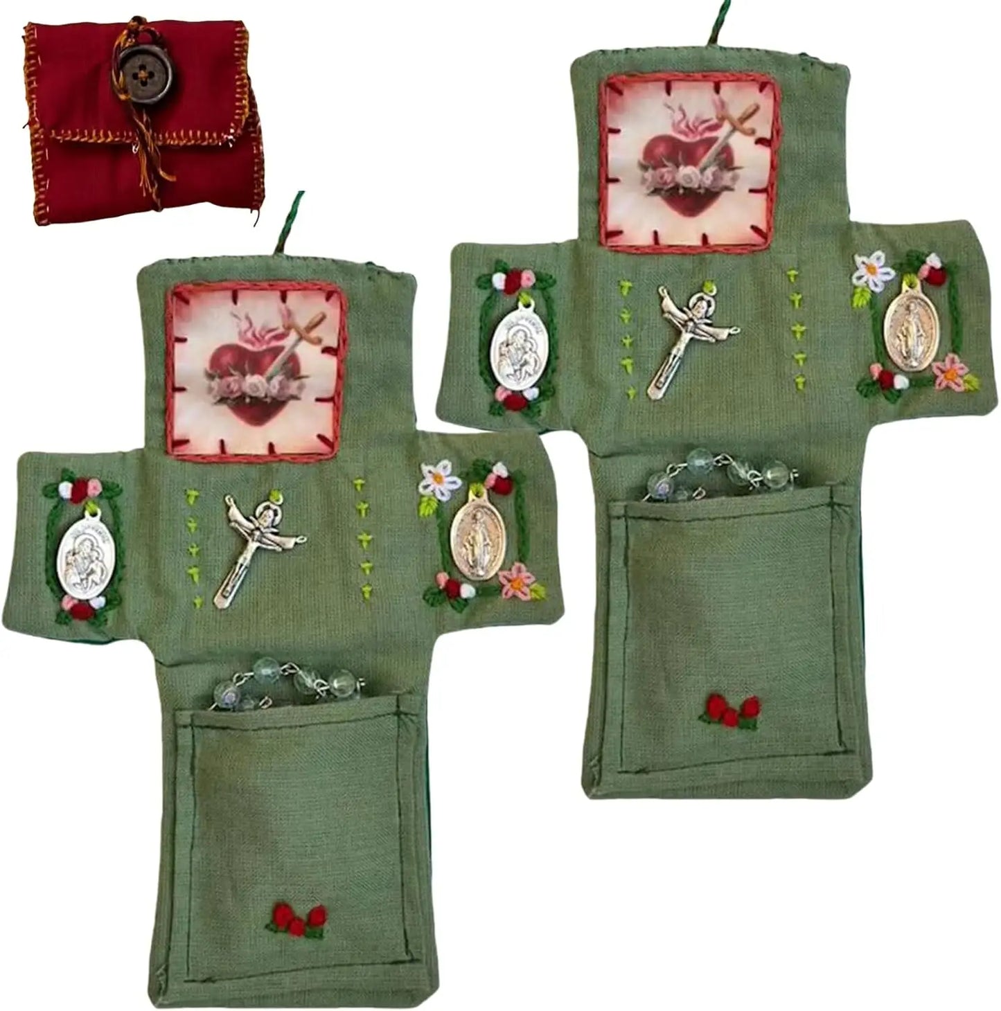 Pocket Shrine with Silver Cross Included Inside,  Mini Prayer Quilt with Cross Inside, Encouragement Christian Spiritual Gifts